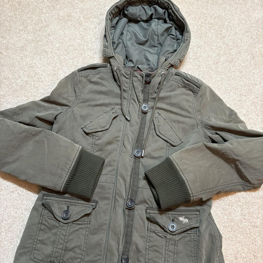 Abercrombie & Fitch Jacket Small Green Hooded Parka Insulated Utility Military
